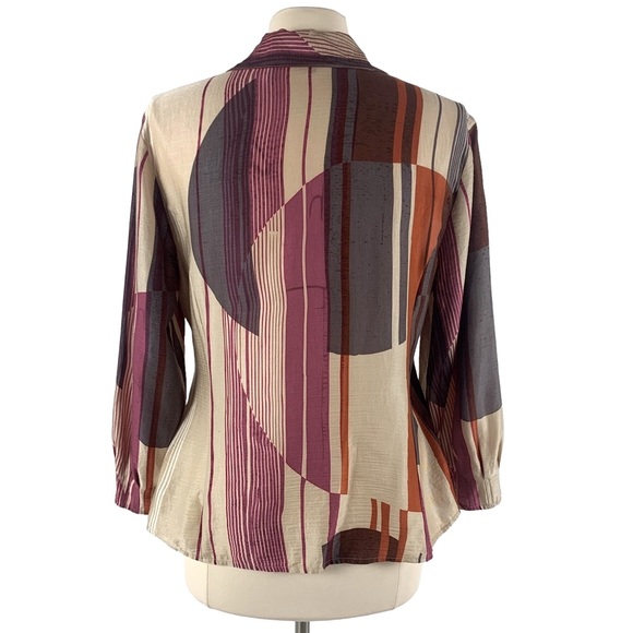 NIC & ZOE Geometric Tan, Pink, Rust, Gray & Cream Wrap Blouse Sz L - Picture 2 of 7